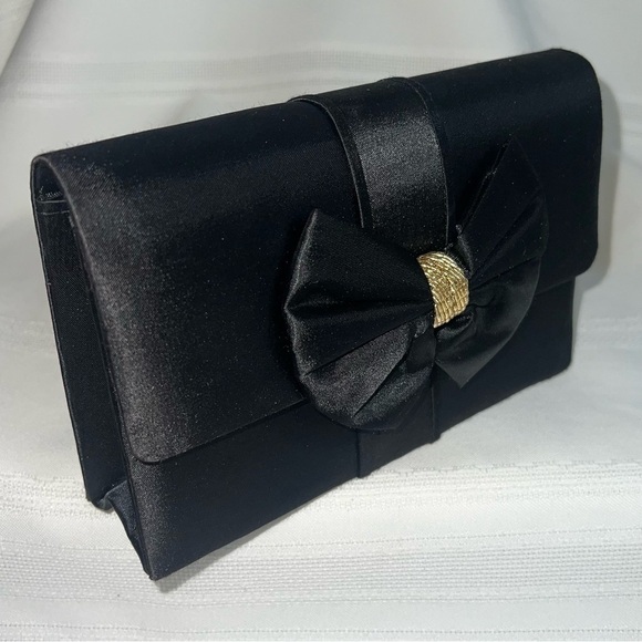 Evening‎ Bag Black Satin Handmade Crossbody OR Clutch Carla Marchi Handmade EUC - Picture 4 of 11
